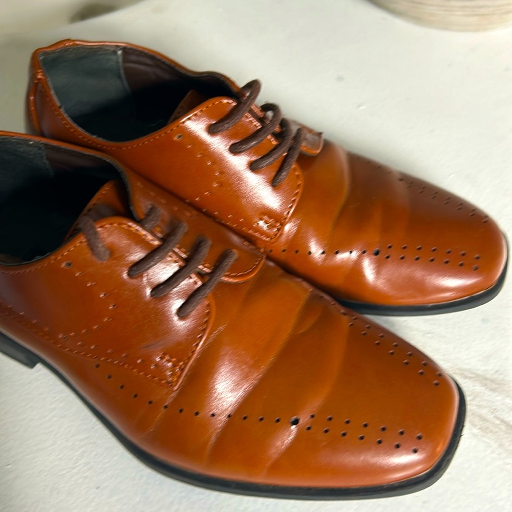 Brown leather boys dress shoes